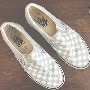 Vans blue and white checkered slip-on.